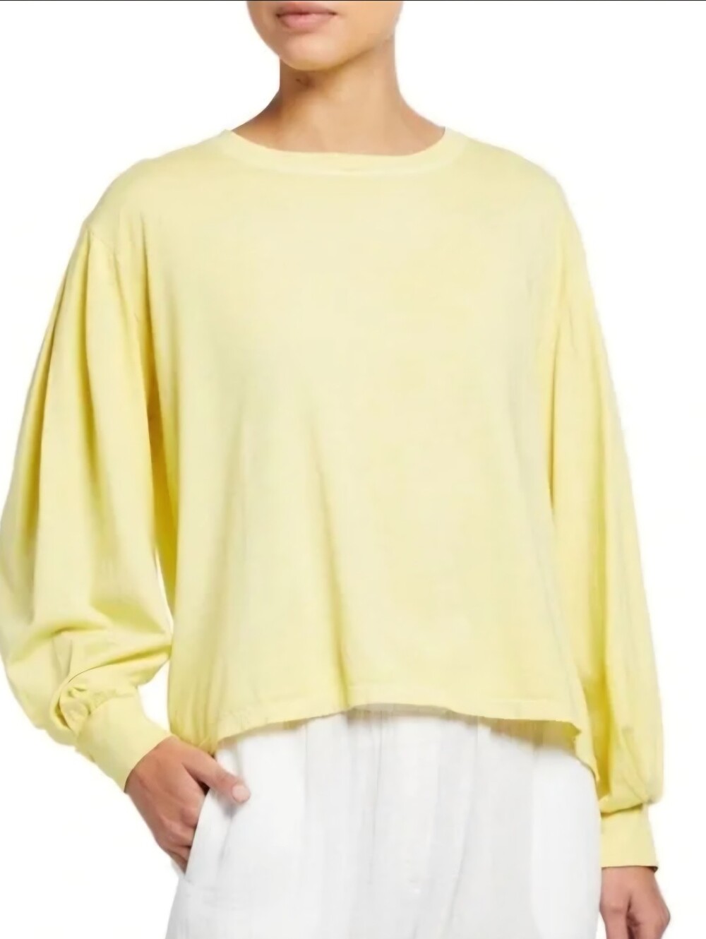 Xirena Cali Jersey Cotton Rwlaxed Top with Puff Sleeves in Lemon Yellow